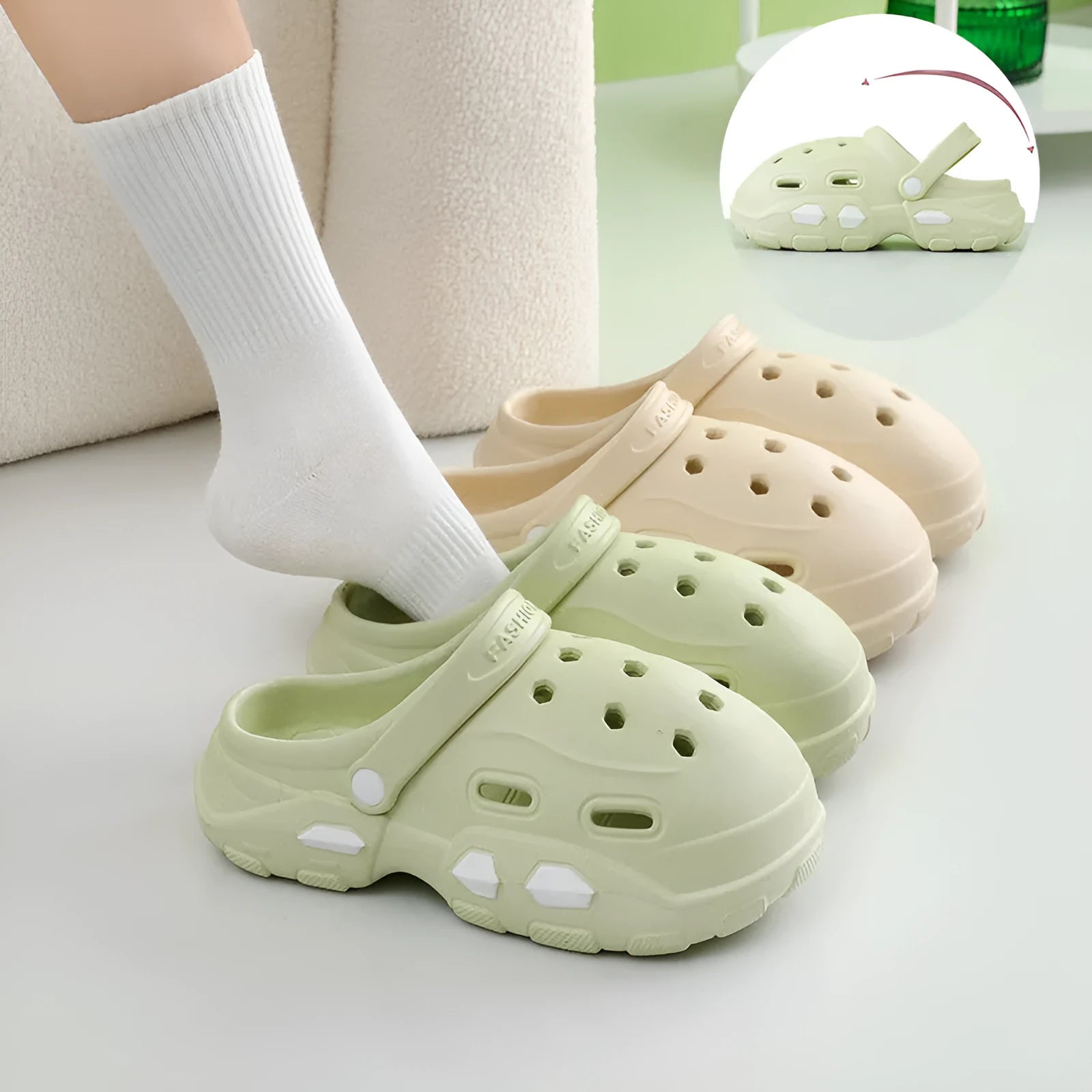 Unisex EVA garden clog sandals thick sole summer anti-slip outdoor footwear light yellow