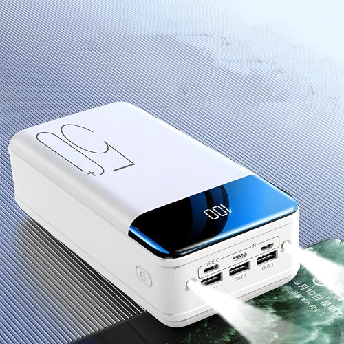 Black and white 50000mAh power bank with three output ports and large capacity charging