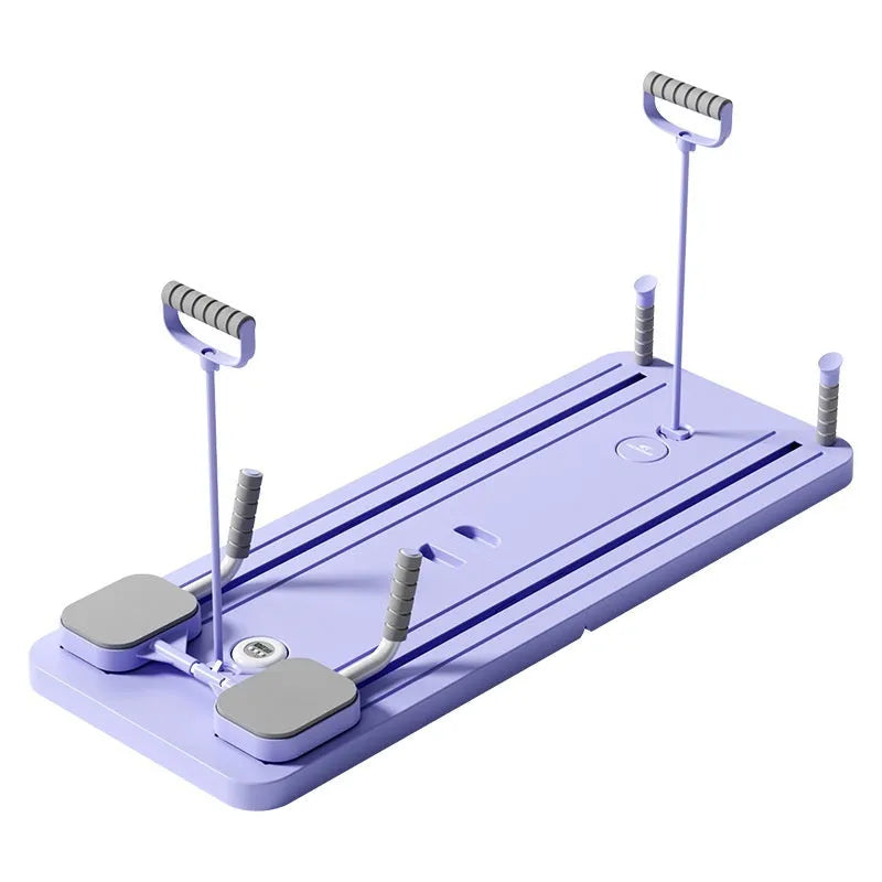 Multi-functional fitness board in standard purple with automatic rebound abdominal wheel for full body home exercise