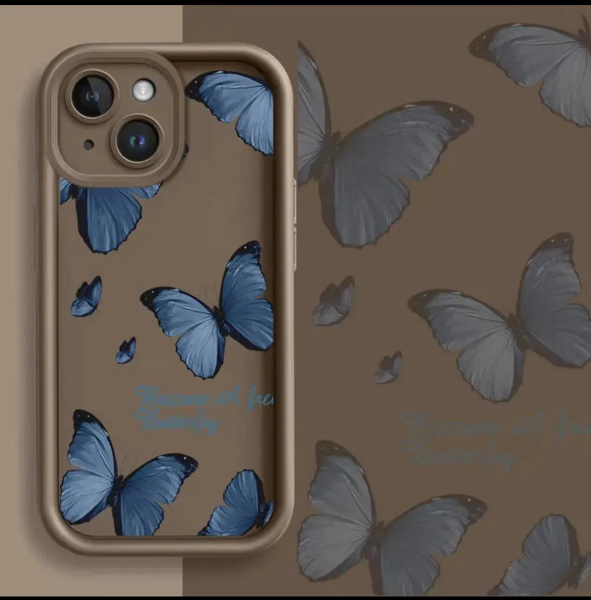 Blue butterfly printed edging drop-resistant TPU phone case for iPhone in black colour