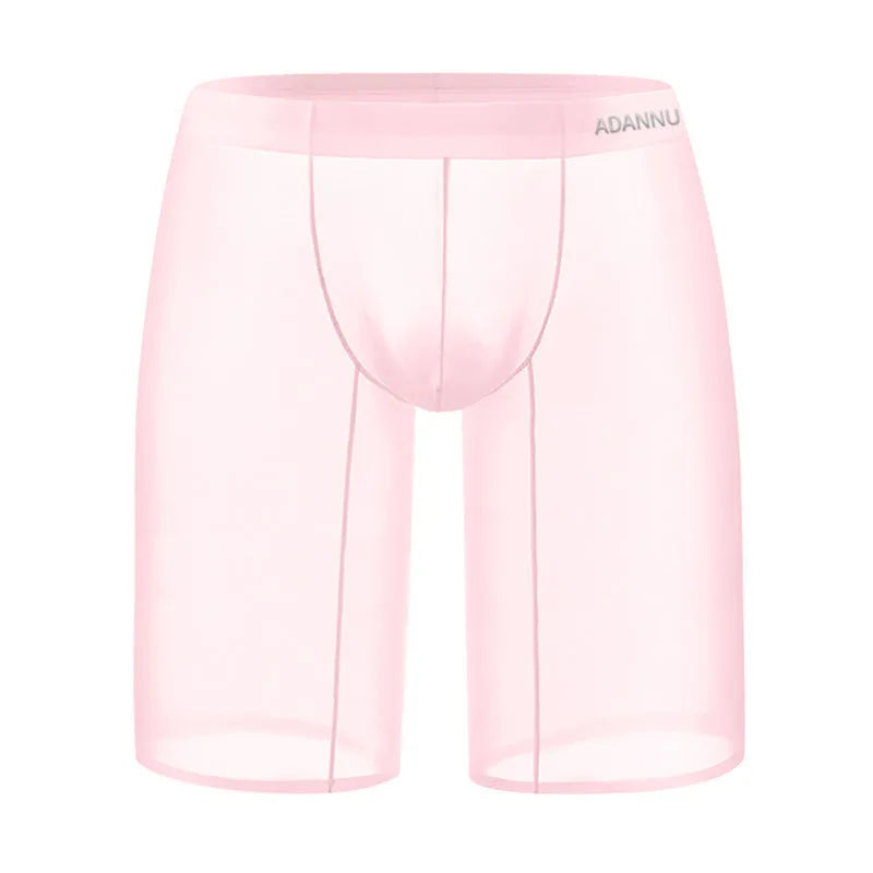Men's black seamless mesh home shorts with a hip-lifting function, made from knitted nylon fabric.