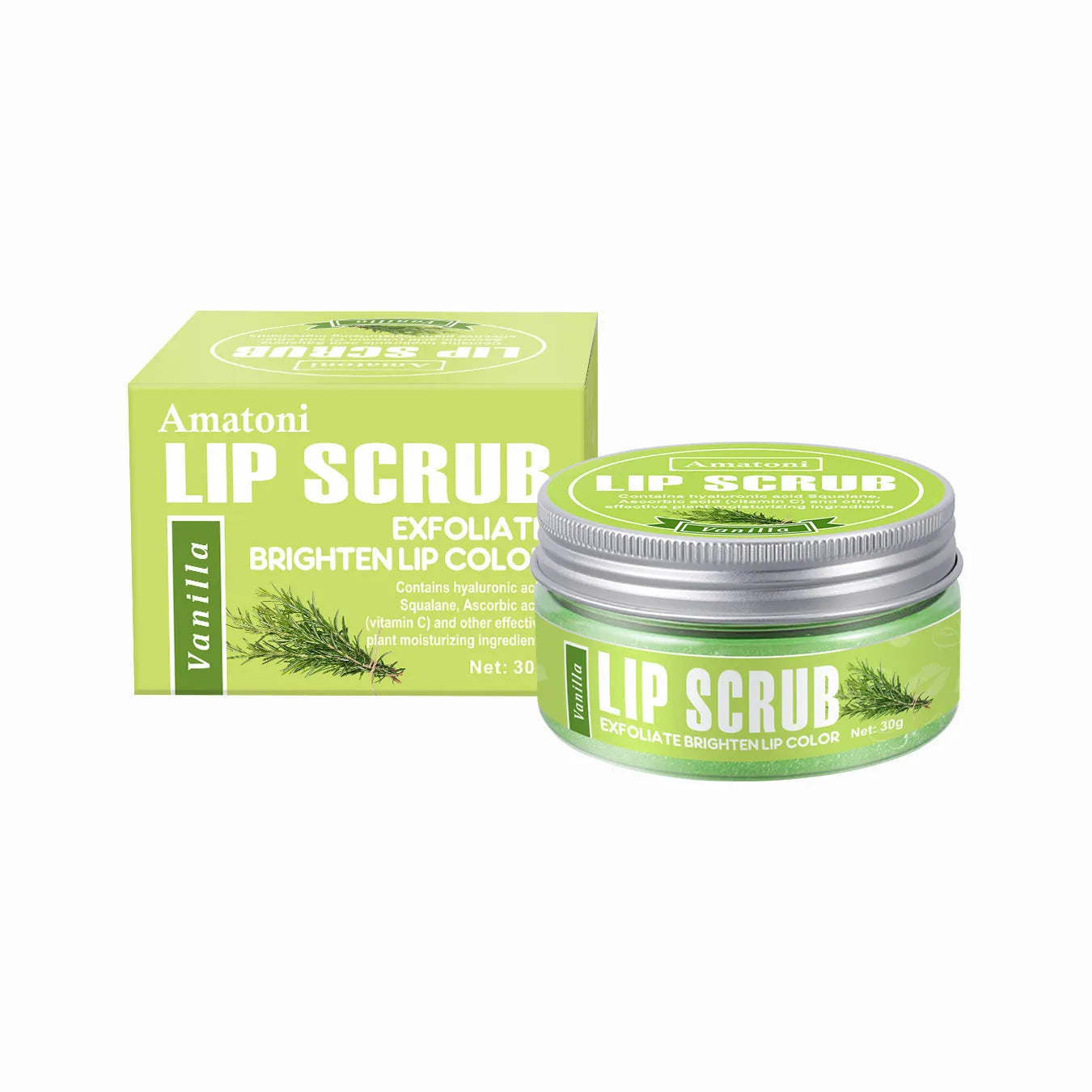 Amatoni lip scrub cream pot in 30g size for exfoliating and moisturising lips.