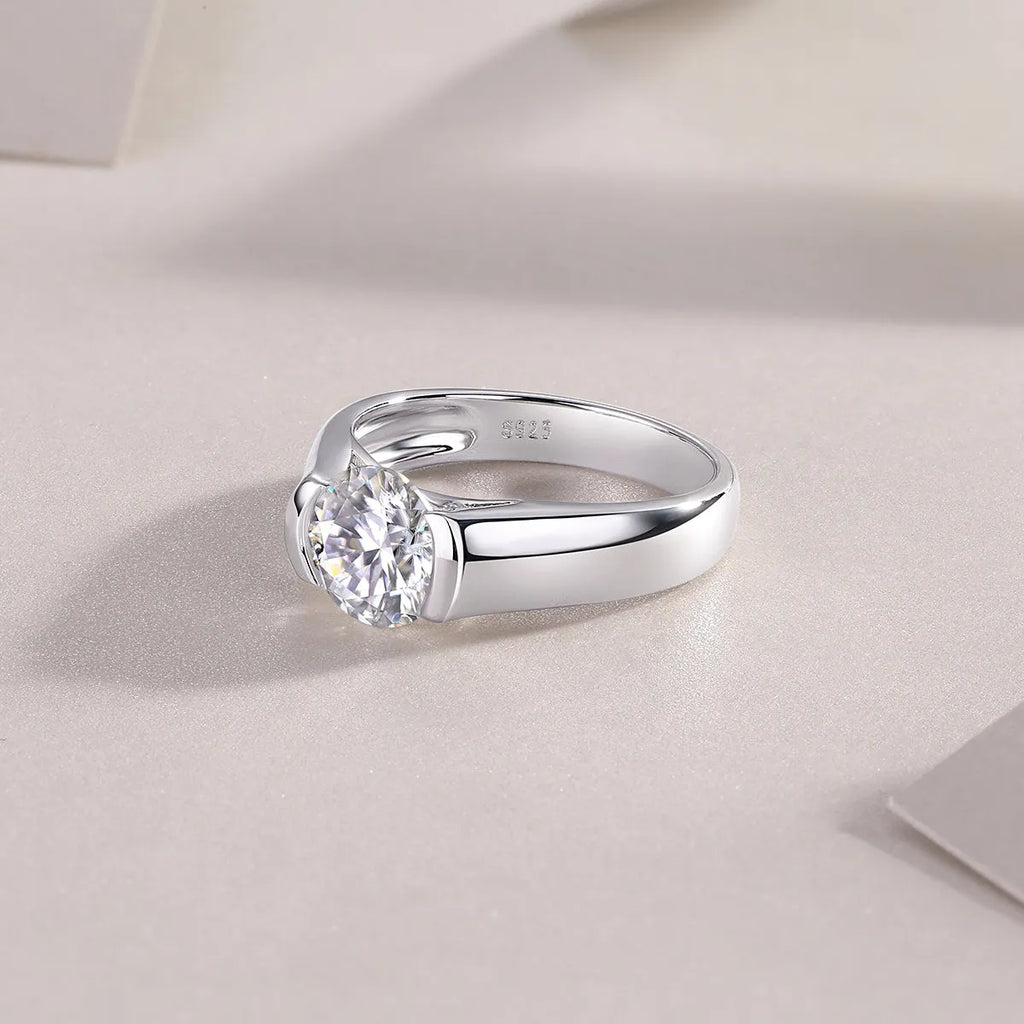 Wedding ring set with 2 carat moissanite stone in platinum-plated S925 silver, gift box and GRA certificate