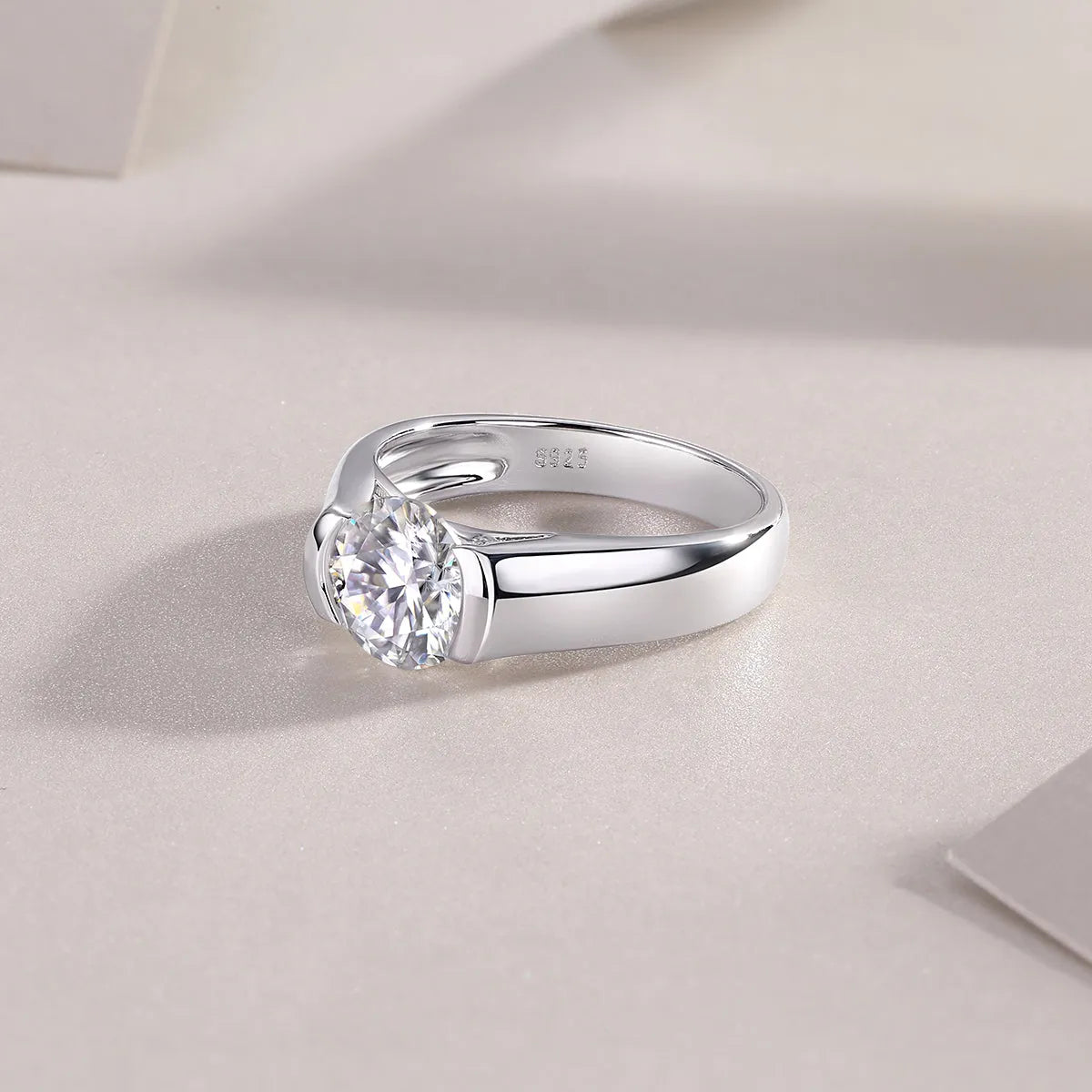 Wedding ring set with 2 carat moissanite stone in platinum-plated S925 silver, gift box and GRA certificate
