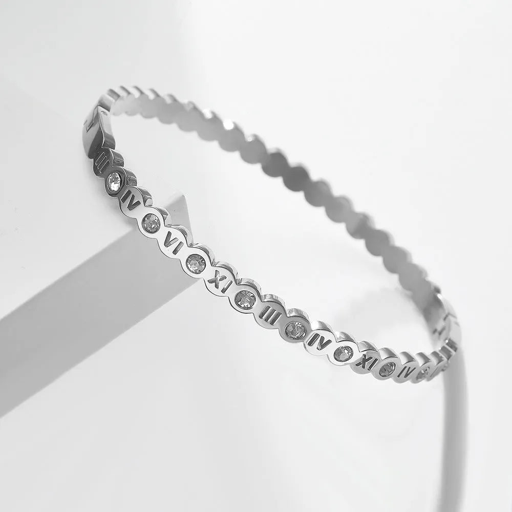 Titanium steel bracelet with electroplated finish and numeric decorative elements in Korean style