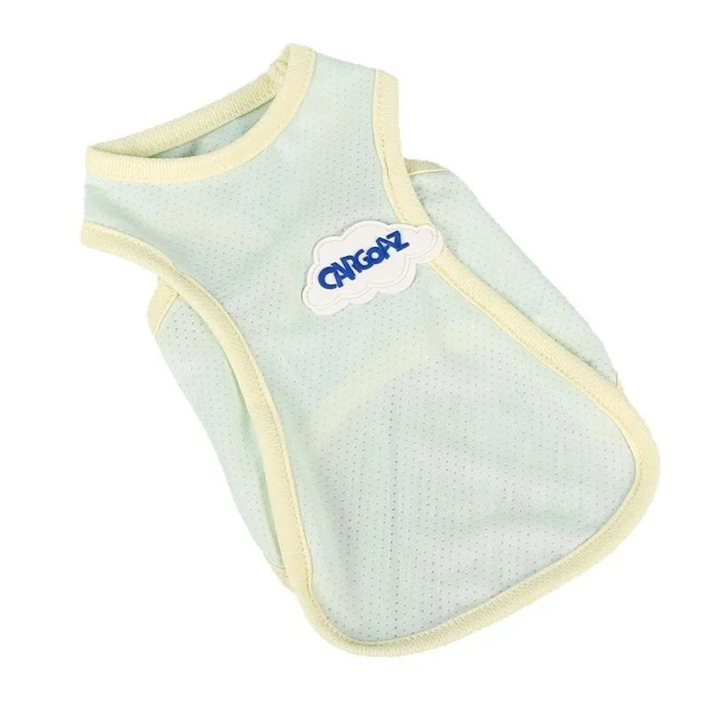 Grass green polyester cat summer vest with sports style design and anti-lint properties