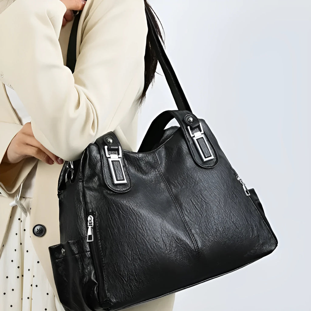 Soft PU leather women's tote bag in a square vertical shape with a single shoulder strap.