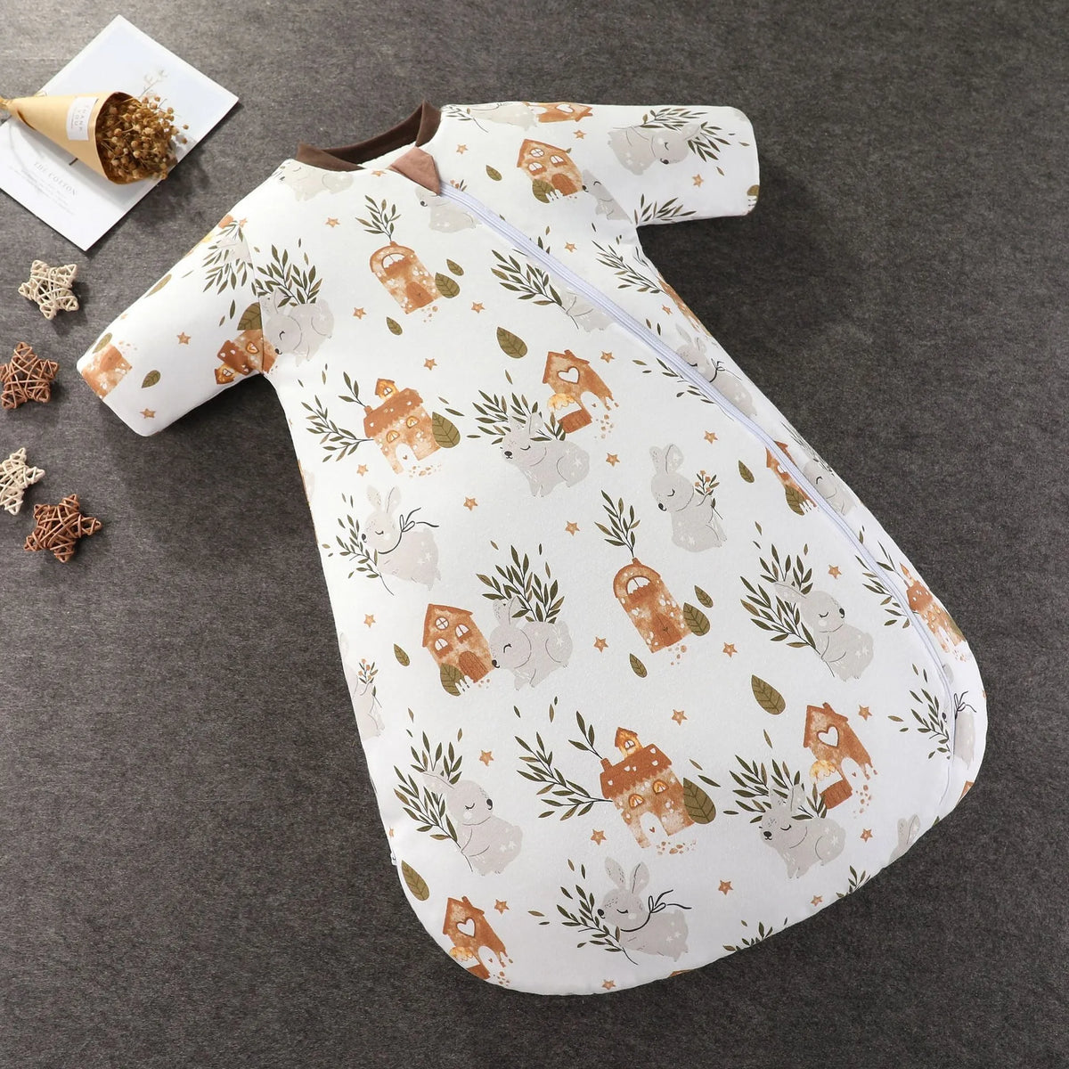 Baby pure cotton anti-kick quilt sleeping bag with cartoon pattern, 80cm length, thickened for autumn winter spring, size M and L
