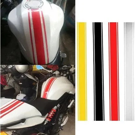 Motorcycle gas tank lid reflective pinstripe sticker in black, red, silver, yellow options