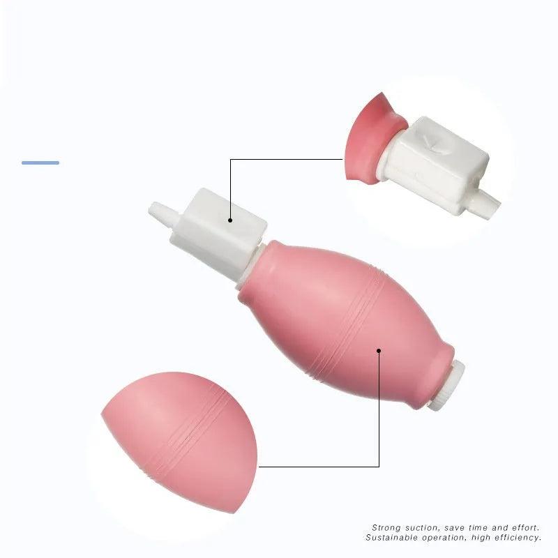 Pink silicone manual hand-kneaded breast pump on light background