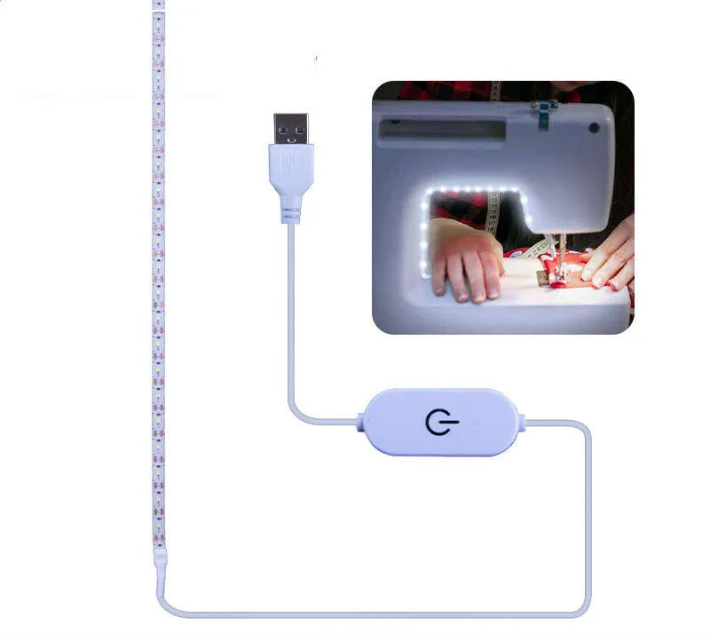 Photon flexible USB LED light strip bent into a curve showing its 60 small white LED beads.