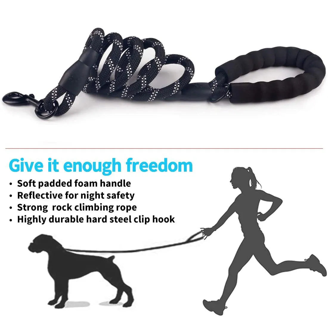 Small medium dog luminous leash chain reflective nylon 1.5m length blue colour padded handle training lead