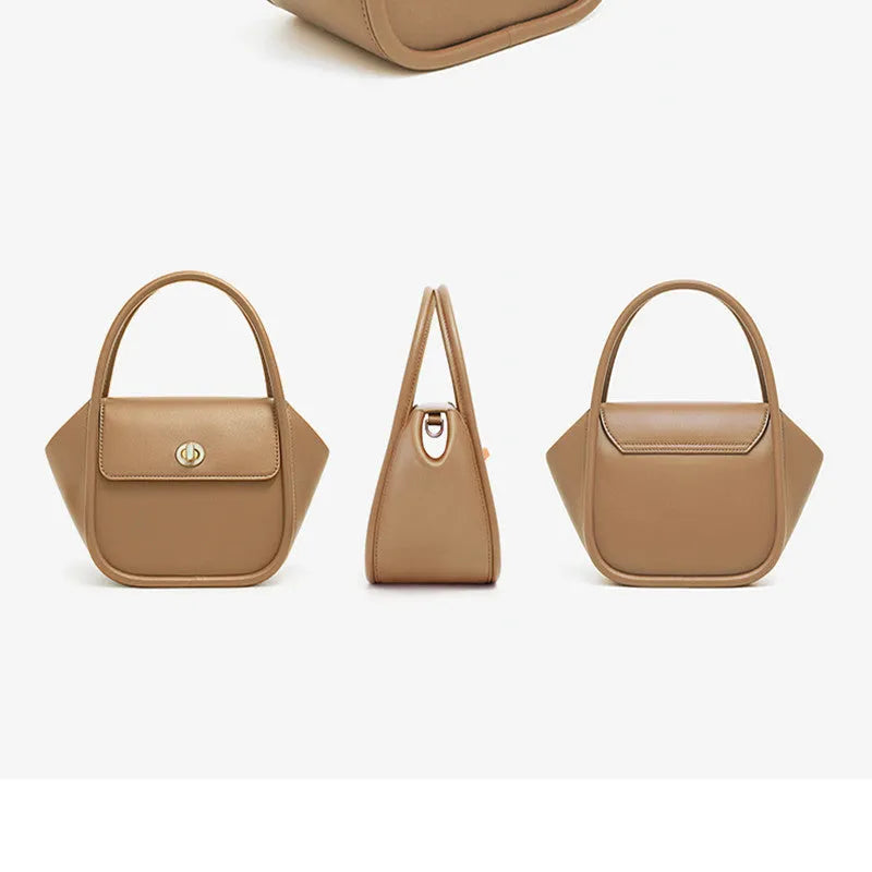 Wing shape cow leather cross-body handbag with buckle detail and fabric lining