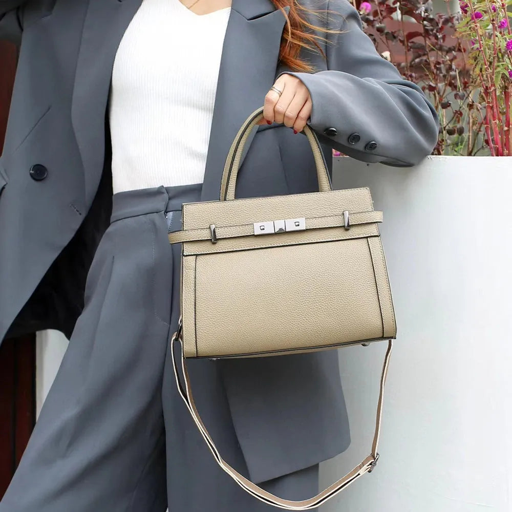 Small square genuine leather shoulder bag with zip compartments in six colour options
