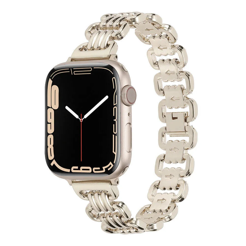 Alloy metal Apple Watch replacement band with adjustable stainless steel clasp in multiple colour options