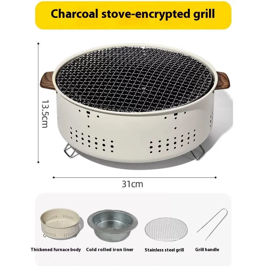 Portable indoor charcoal barbecue stove with grill rack for 3-5 people