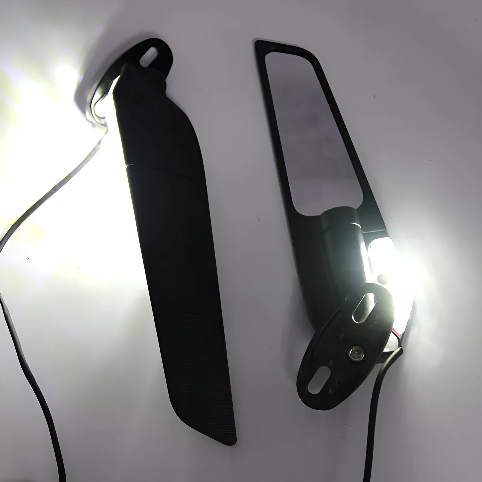 Pair of yellow light motorcycle rearview mirror reflectors with aluminium alloy housing and convex lens