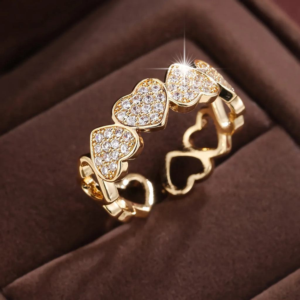Adjustable geometric heart ring for couples in gold or silver finish