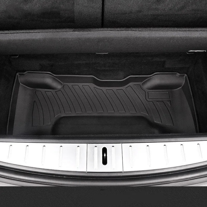 Tesla car floor mats with rubber construction and TPE footrest sections for Model 3, Y, S, X