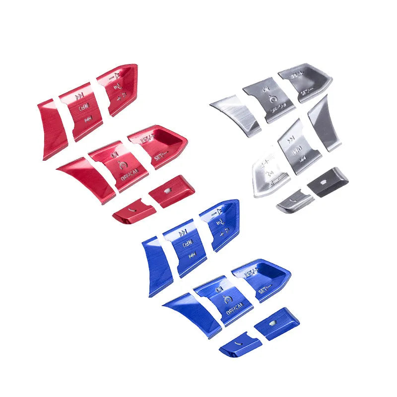 Aluminum alloy car decorative sticker kit with steering wheel button covers and interior accessories