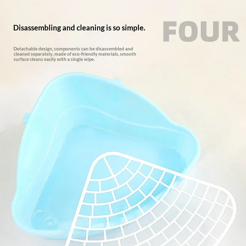 Triangular plastic pet toilet potty for rabbits and guinea pigs in white colour option