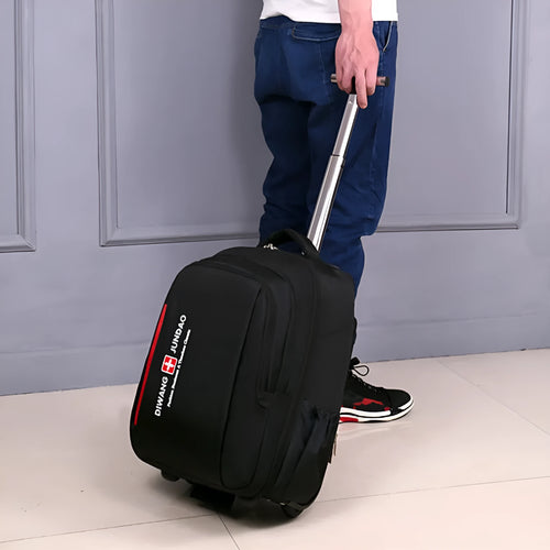 Black 18-inch nylon business backpack trolley bag with letter pattern lining and shoulder straps