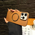 PC hard magnetic phone case with bracket in desert gold for iPhone 15