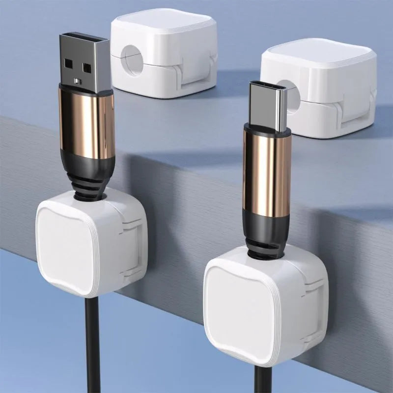 Magnetic cable management clips in white and black with adhesive backing