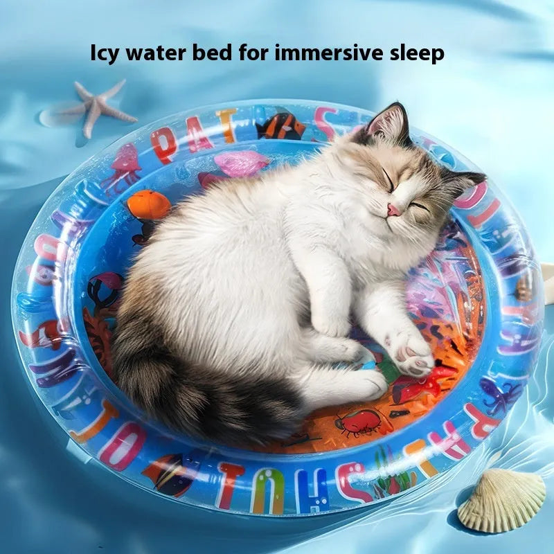 PVC inflatable pet cooling water cushion with aquatic designs for dogs and cats