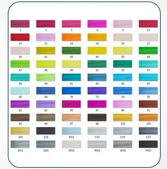 Set of double-headed alcohol oily colour markers with round and inclined nibs for professional art and design work.