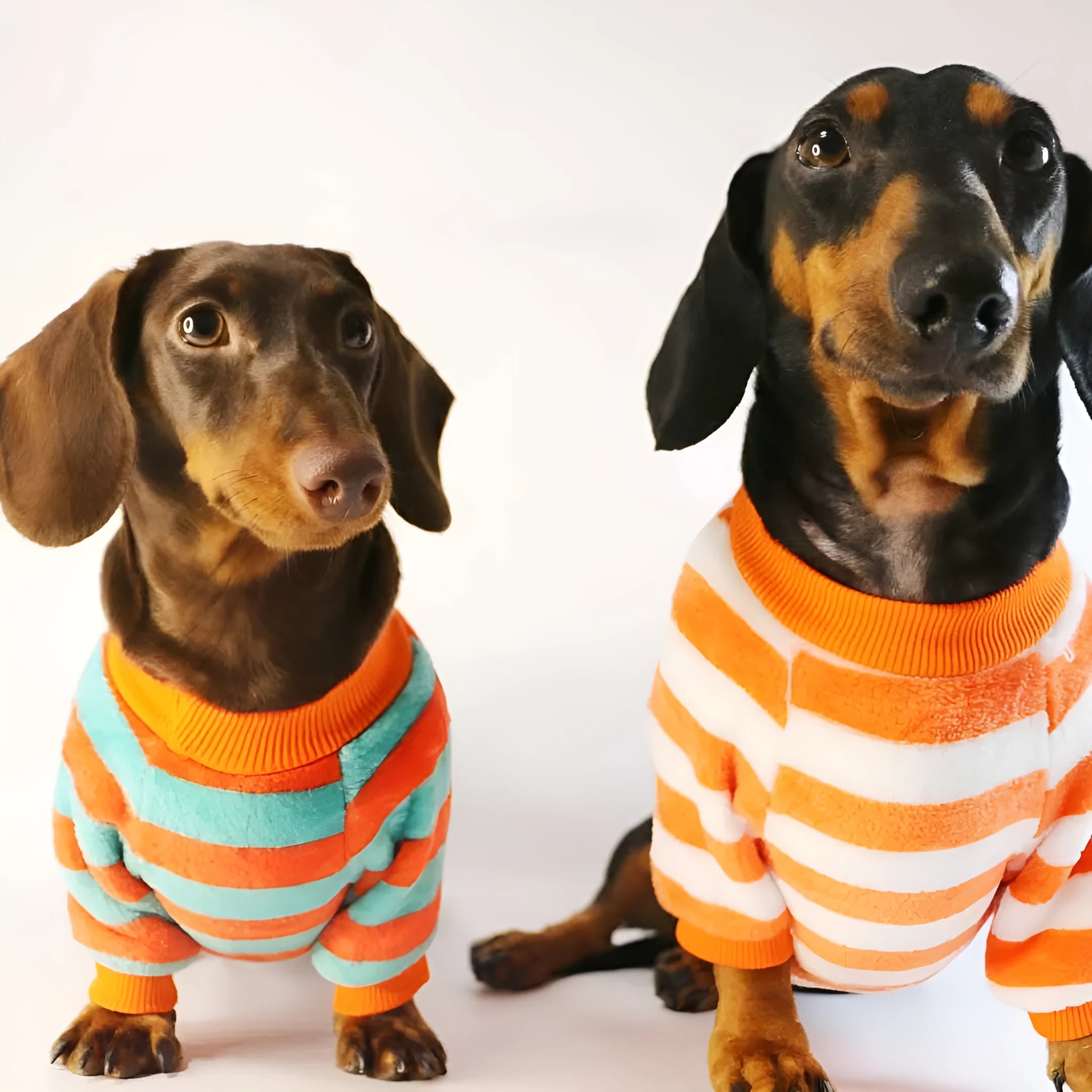 Orange and white striped round neck pet sweatshirt for dogs and cats