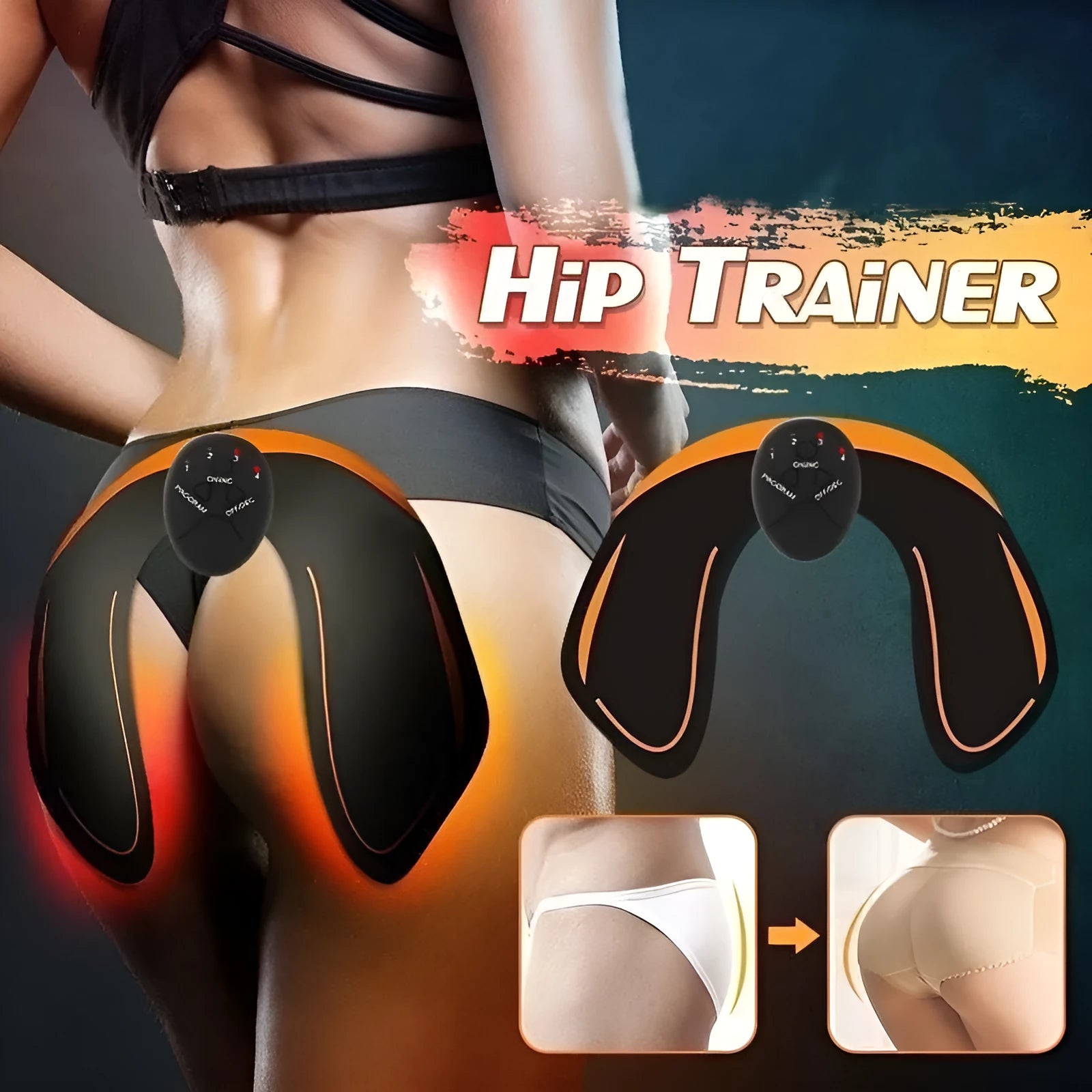 EMS electrical muscle stimulator unit with gel pads for hip and abdominal toning