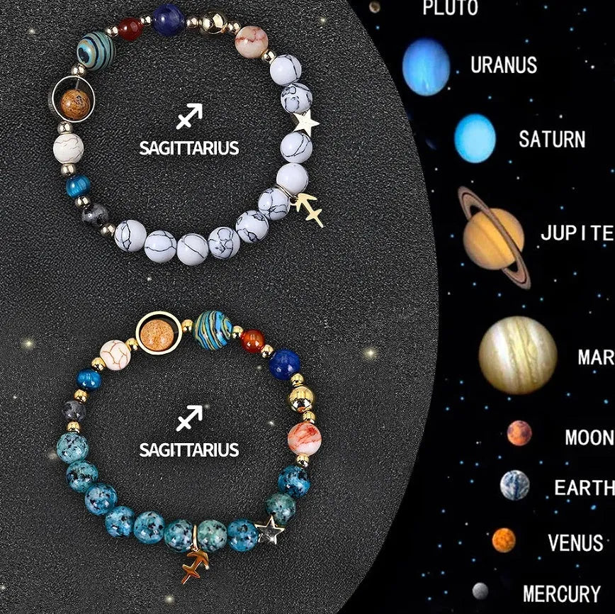 Set of two natural stone beaded bracelets on elastic cords for zodiac signs.