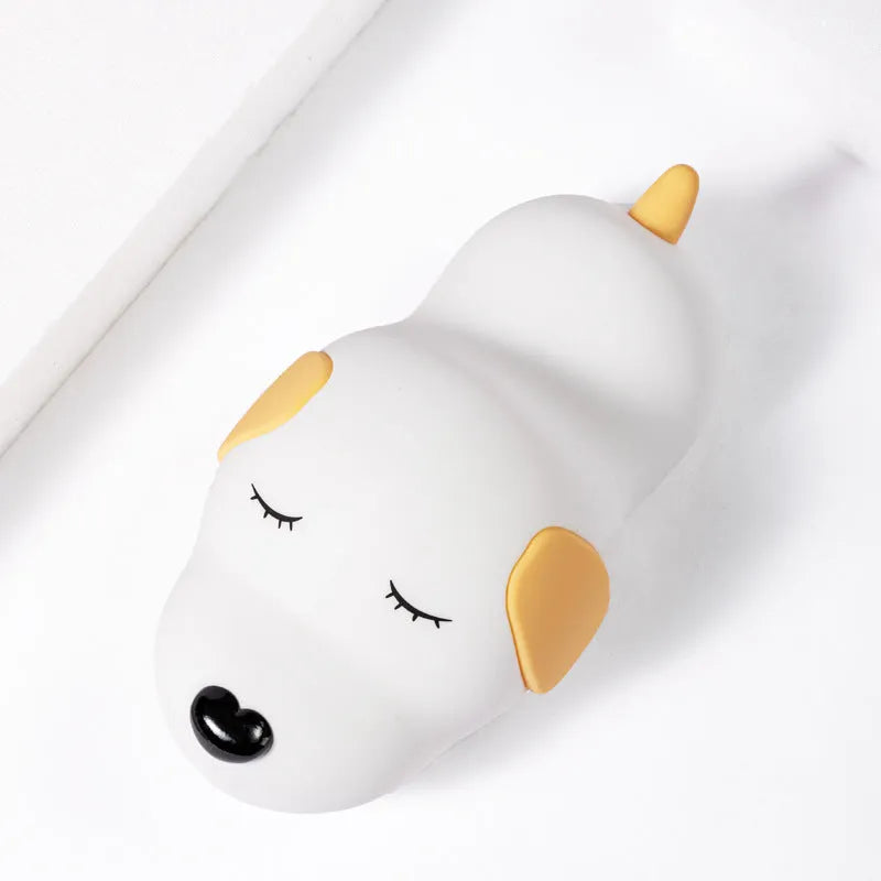 Cute two-colour cartoon dog silicone night lamp with USB charging cable
