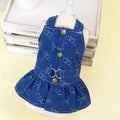 Denim princess dress for small dog with bracket skirt design in blue denim