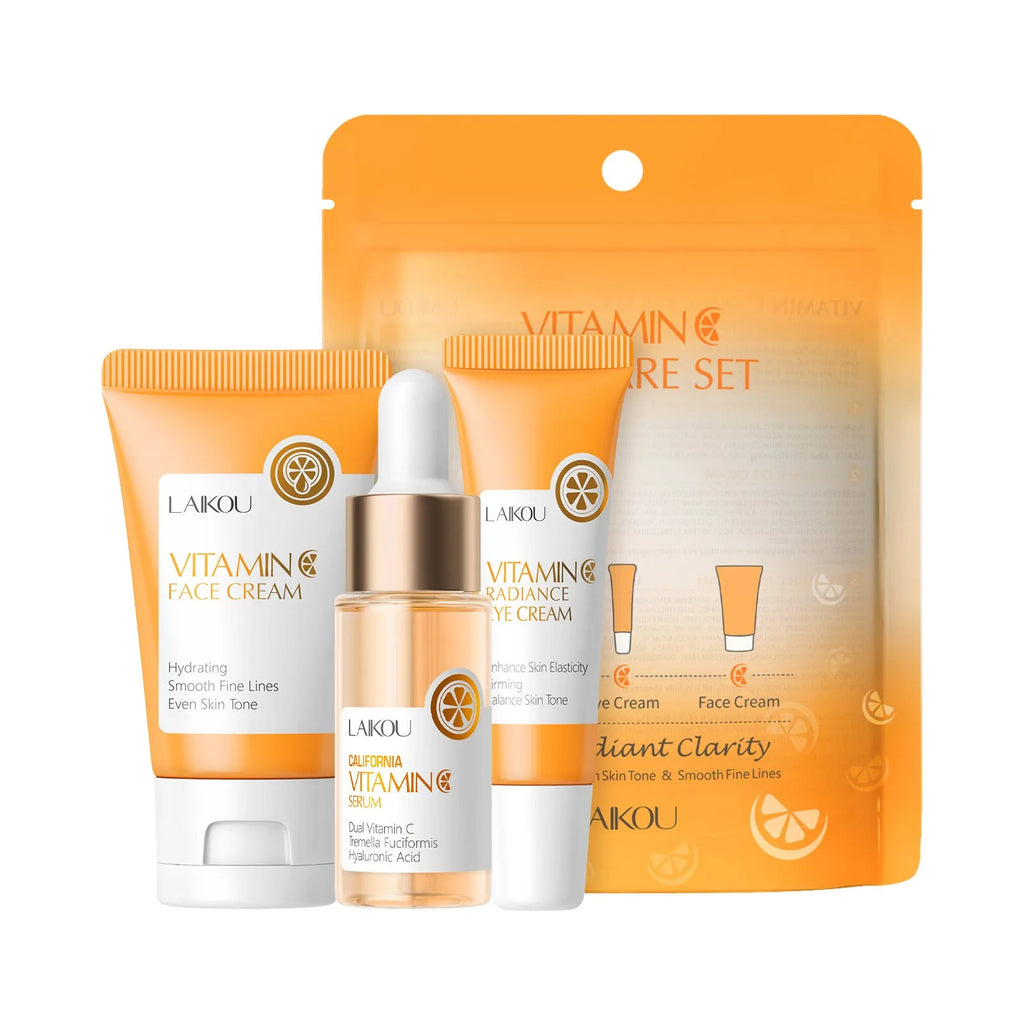 Laikou Vitamin C skin care 3-piece set with facial cleanser, essence, and eye cream included