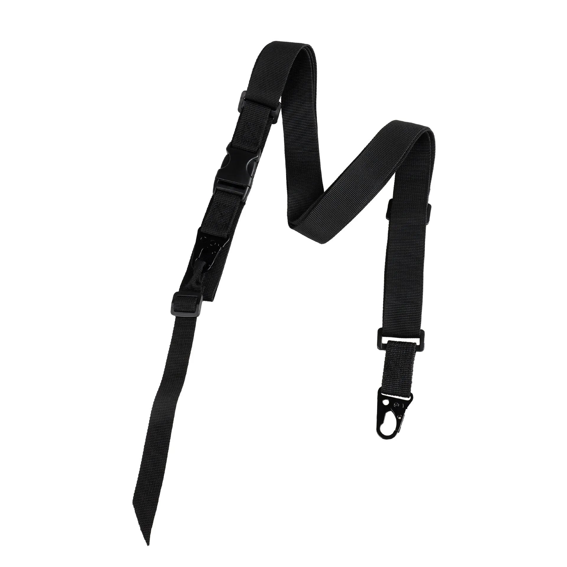 Army green nylon crossbody sling strap with alloy snap buckle, laid flat to show 148cm length