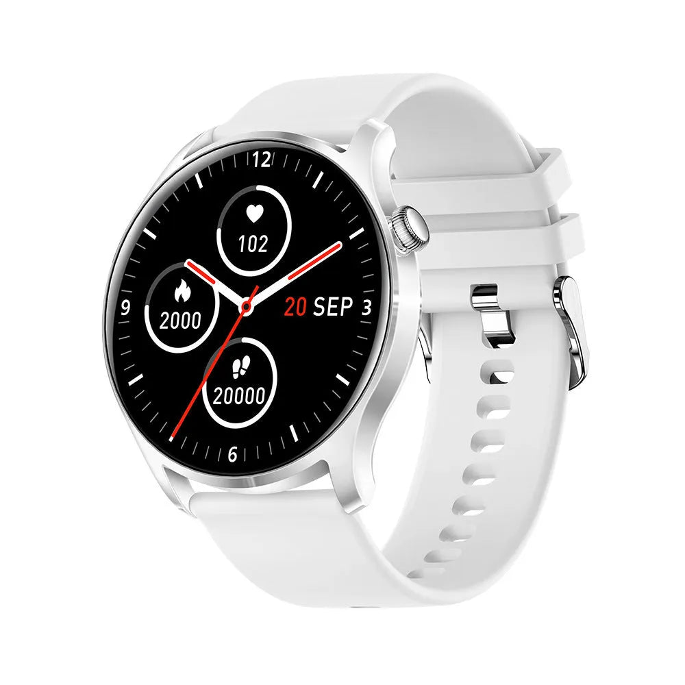 Smart watch with colour display showing heart rate monitoring on silicone wristband