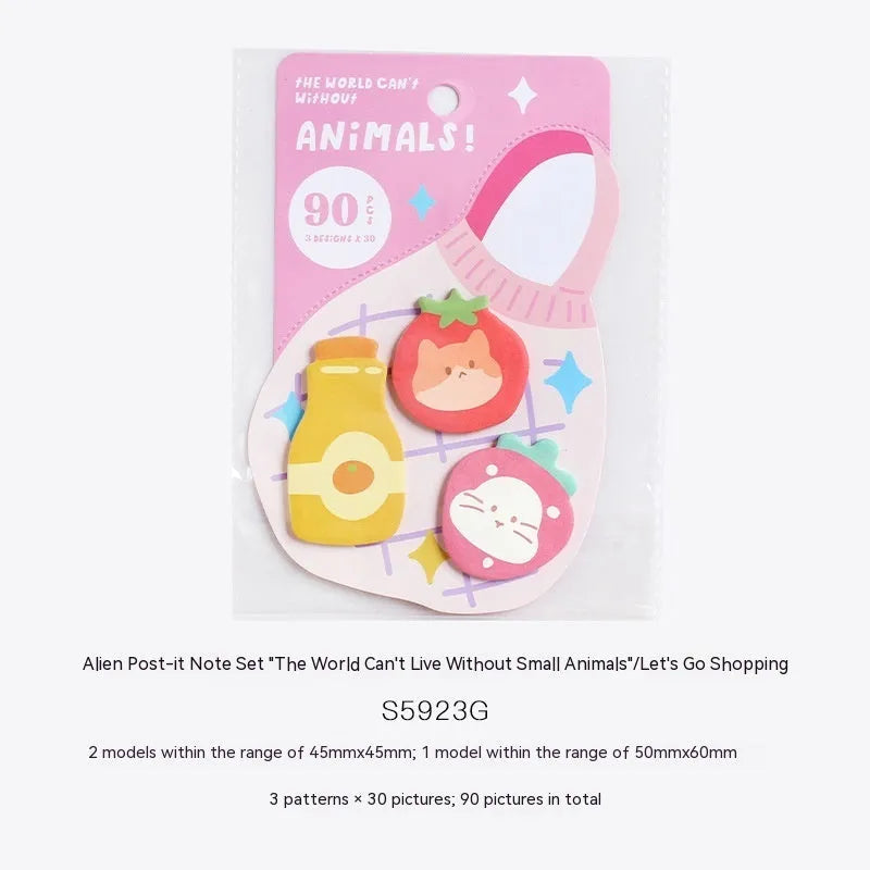 Small animal shaped sticky note set with 90 pages in six colourful cover designs