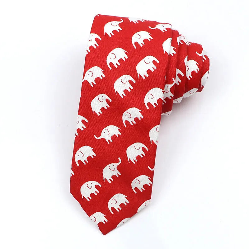 Narrow Korean style cotton bow tie with a printed cartoon pattern in various colours.
