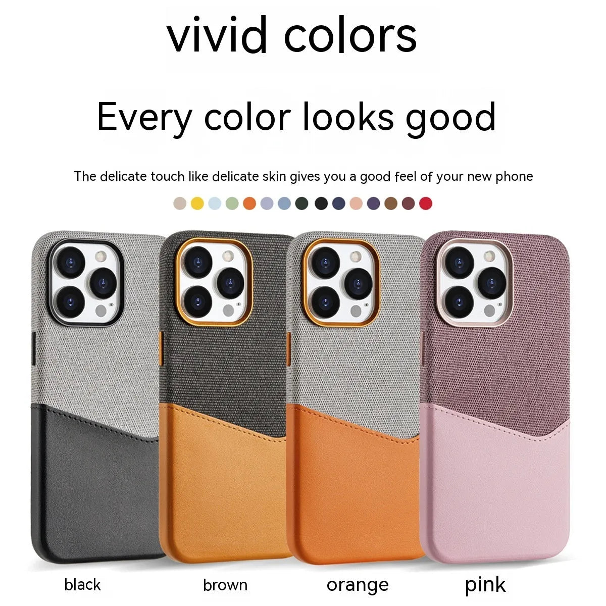 Leather magnetic card phone case in orange colour matching with card holder on back for iPhone