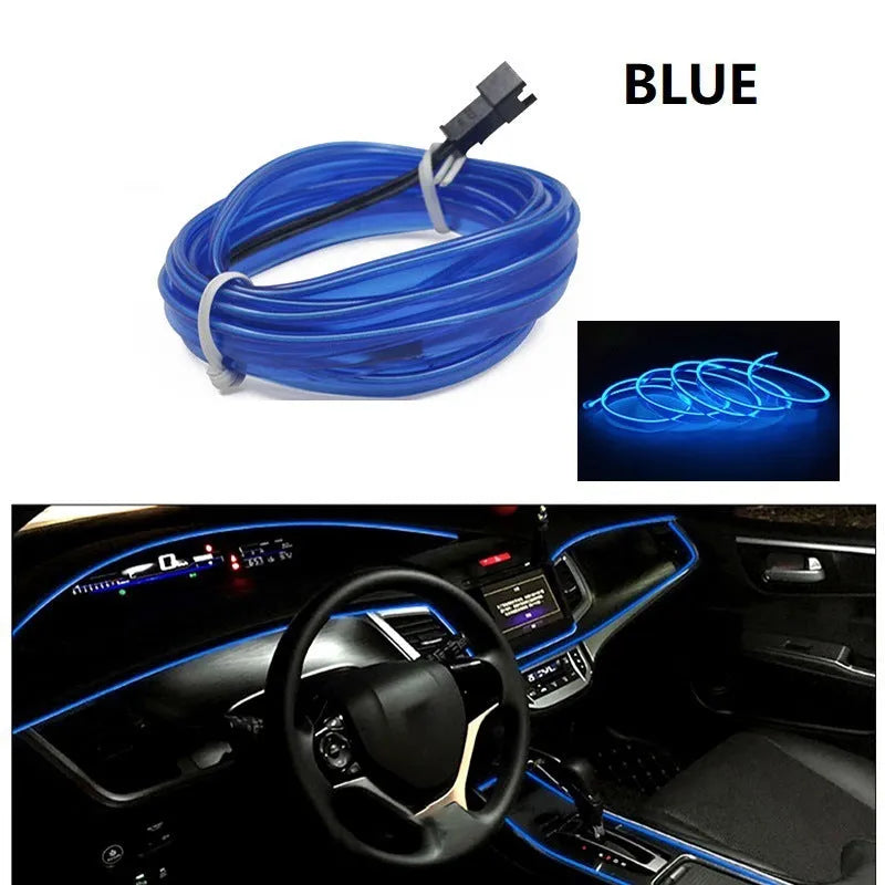 Six-metre long USB-powered LED light strip for car interior ambient lighting in ten colour variants.