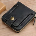 Men's short style two-fold wallet in PU leather showing light brown, black, and dark brown colour options