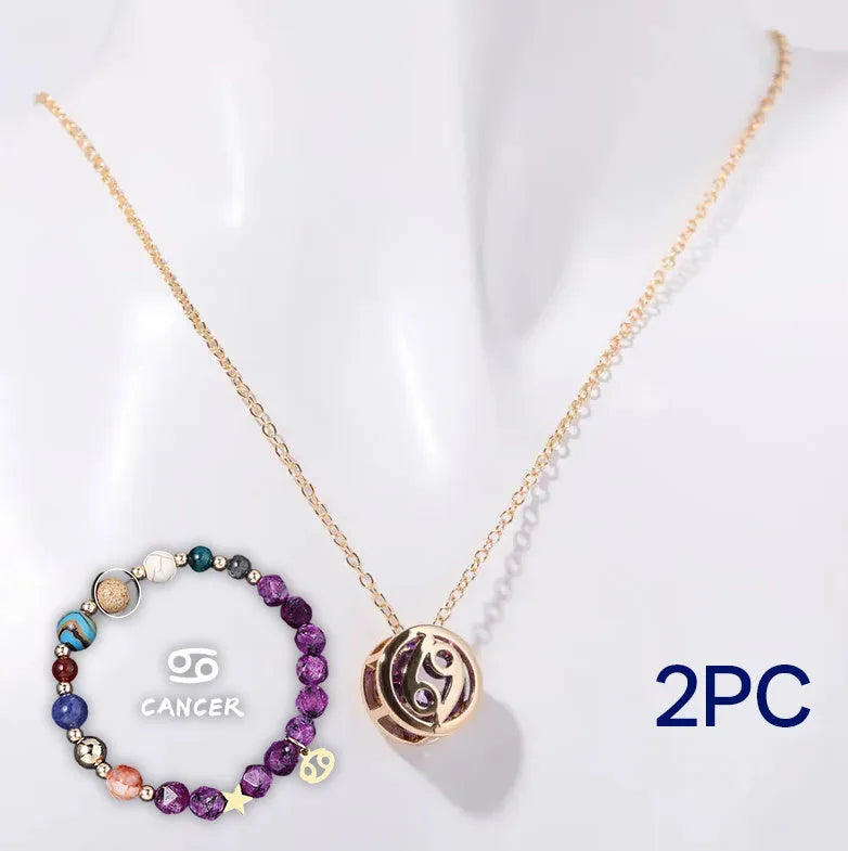 Natural stone beaded necklace and matching bracelet set laid flat, showing genuine gemstone beads.
