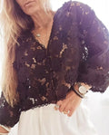 Women's polyester lace cardigan with three-dimensional floral decoration in white colour