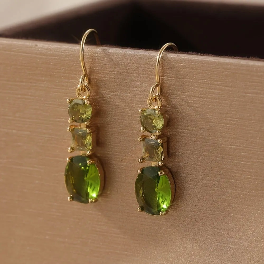 Green copper geometric earrings with quadrilateral retro Bohemian design