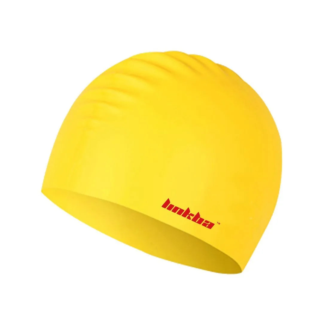 Adult silicone swimming cap with letter pattern in multiple colour options.