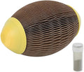 Elliptical corrugated paper catnip ball toy for scratching and play, measuring 65mm by 108mm