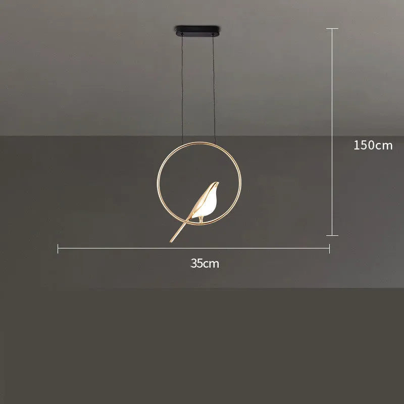 Modern minimalist magpie bird silhouette chandelier made of zinc alloy and clear acrylic, 150cm tall.