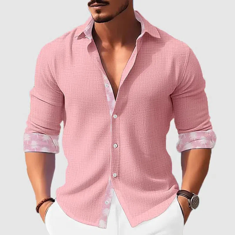 Printed men's long sleeve shirt with flower pattern in loose cardigan style, available in multiple colours